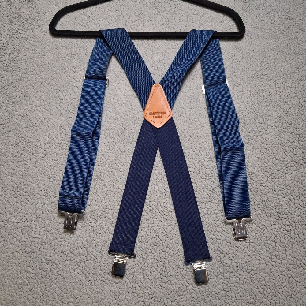 Vintage Craftsman Suspenders 240476 Blue Elastic Straps Workwear Grandpa